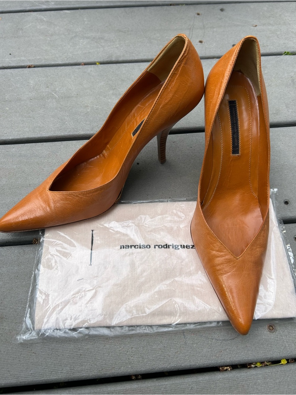 Narciso Rodriguez Cognac Leather Pointed-Toe Pumps